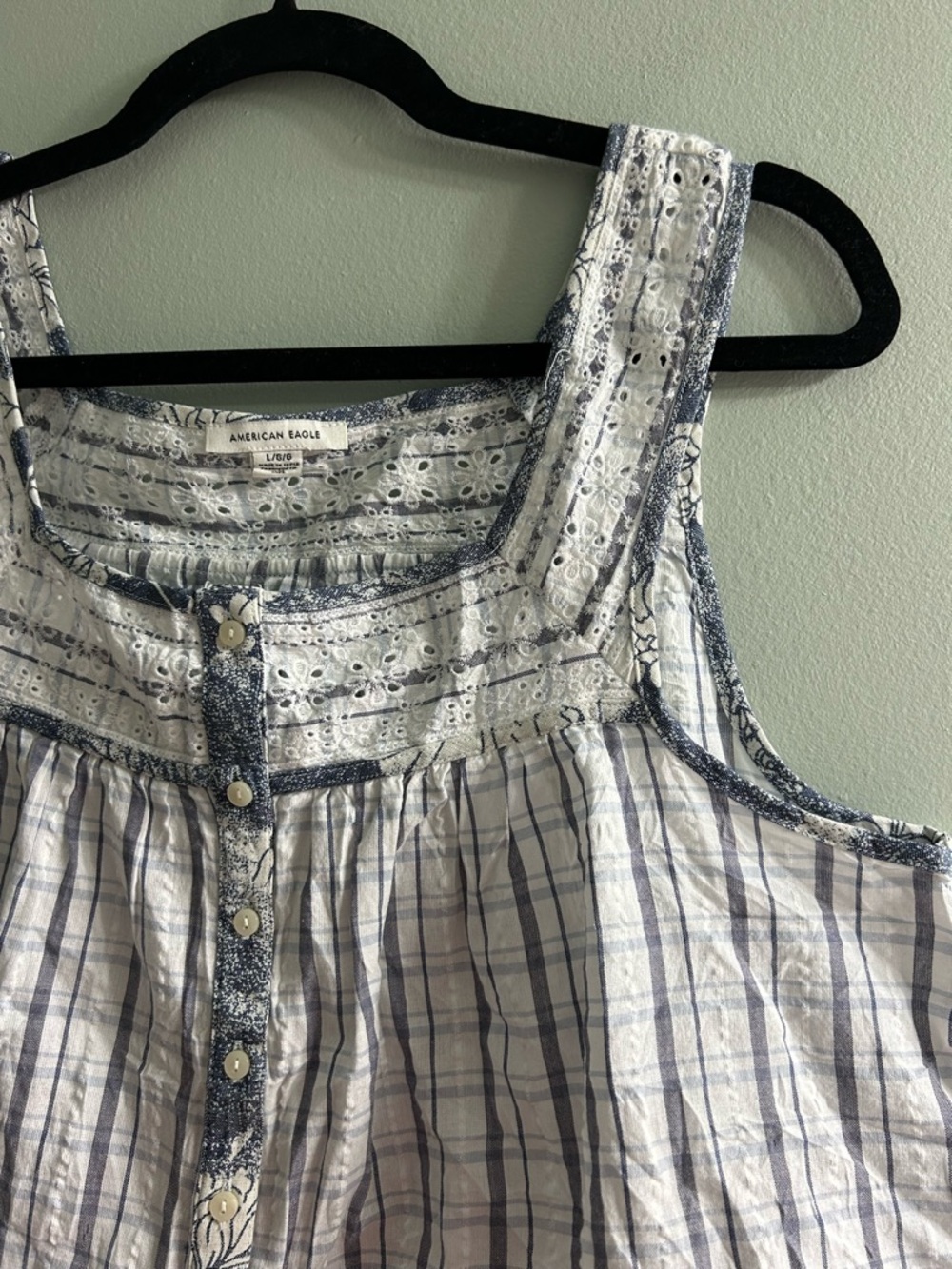 American eagle dainty floral eyelet tank top cropped striped plaid boho cotton - Picture 3 of 9